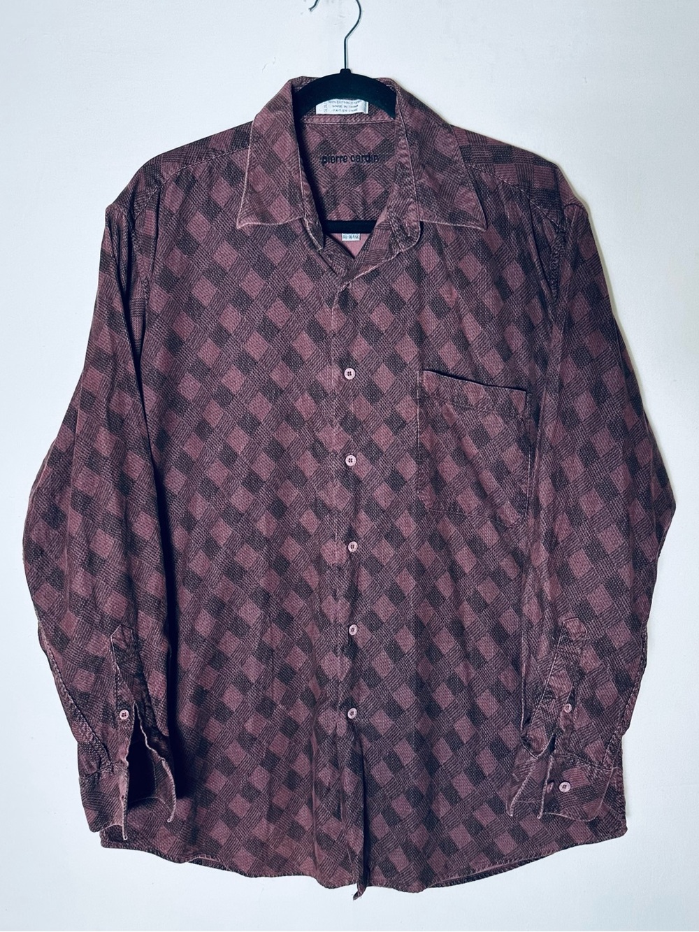 Vintage 90s Pierre Cardin Burgundy Geometric Diamond Cotton Shirt L